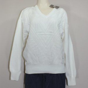 NWT Head Sportswear Knit White Sweater V-neck  Logo  100% Cotton Women   L/G